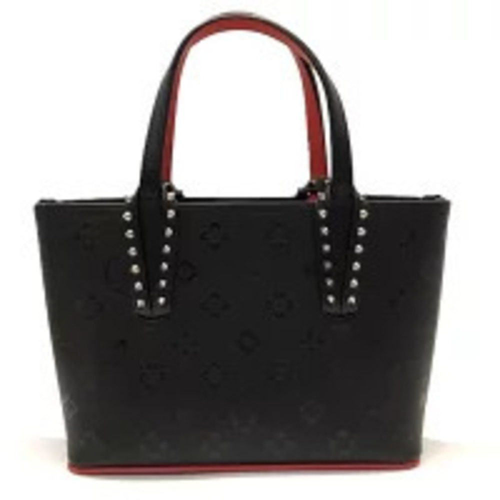 Christian Louboutin Leather Tote Studs Spike Black Embossed Red Cabata Bag